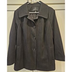 London Fog Classic Wool Blend Black Winter Women's Coat Button Front Jacket XL